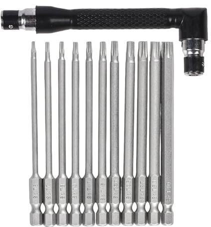 12Pcs 100mm Torx Screwdriver Sets, Steel Magnetic Screwdriver Sets, Torx Bit Set with L Shaped Wrench Suitable for Electric Manual Screwdrivers Tight Space Operation Hand Tools
