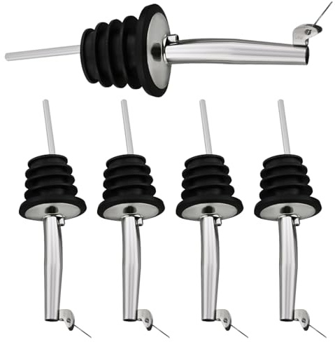 5 Pack Bottle Pourers,Stainless Steel Speed Oil Drizzler with Hinged Flip Top Cap,Liquor Spirits Pourer Soy Sauce Dispenser for Wine Olive Oil Coffee Syrup Vinegar Bottles