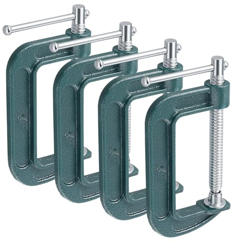 LEXININ 4 abrazaderas en G de 4 pulgadas, apertura de mandíbula de 100 mm, abrazaderas C verdes para carpintería, construcción de soldadura, hierro fundido maleable