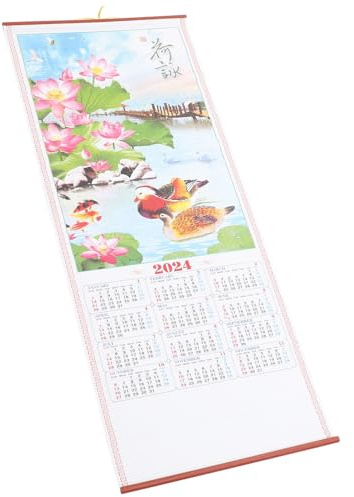 Operitacx Calendrier Mural Traditionnel Chinois 2024 Année du Dragon Calendrier Mensuel Lunaire en Papier Réutilisable Décoration Murale Salon