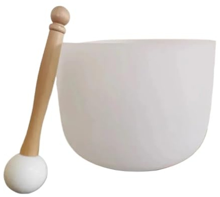 Klangskål i tibetansk kristall, vit kvartsskål, handledd klangskål, helande instrument, meditationstillbehör för yoga och chakra (7 tum)