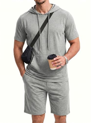 CTU Herren 2‑Teiliges Trainingsanzug Set, Kurzarm Kapuzenshirt & Shorts