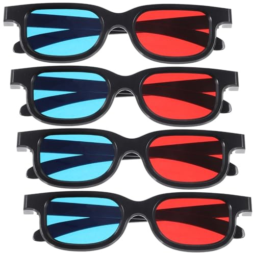 Gafas 3D Rojas y Azules de Plástico, 4 Piezas, para TV y Ordenador | Gafas para Ver Peliculas en Casa, Compatibles Tv y Ordenador, Uso Cómodo y Compatibilidad
