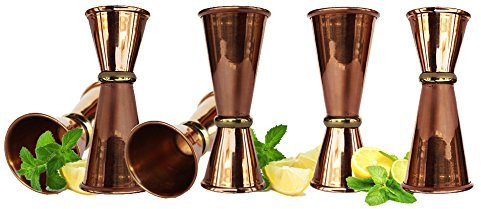Rastogi bricolage en cuivre double Doseur Cocktail Verres à shot. 100% en Cuivre massif 2 Mélange Parfait Craft & classique boissons Excellente cadeaux de Noël. Lot de 6