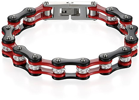 JewelryWe Schmuck Herren Armband, Top-Qualität Fahrradkette Motorradkette Hochglanz Poliert Armkette, Edelstahl Strass, 3 Farben