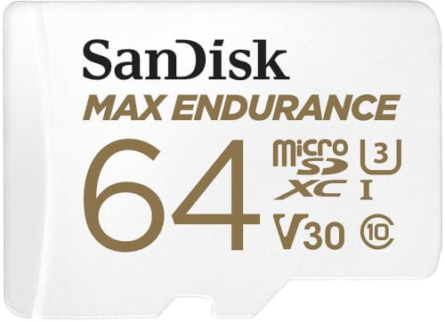SanDisk MAX ENDURANCE Video Monitoring for Dashcams & Home Monitoring 64 GB microSDXC Memory Card + SD Adaptor 30,000 Hours Endurance , White