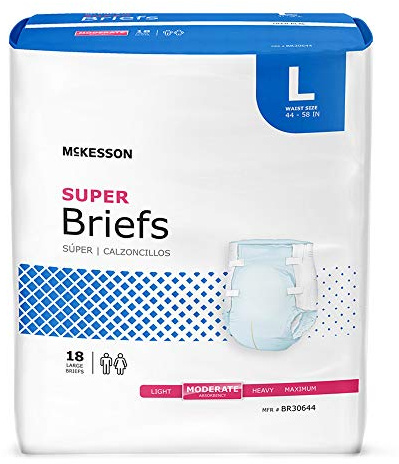 McKesson Super Briefs, [72 Count], Size L, 44-58 in. Incontinence Adult Diapers with Tabs, Moderate Absorbency, Unisex, Disposable, Elastic Leg Gathers and Contoured Fit for Men and Women