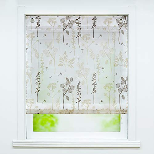 Joyswahl Raffrollo Voile Raffgardinen mit Haken Ösenraffrollo mit Druck BxH 80x140cm Sand 1er Pack