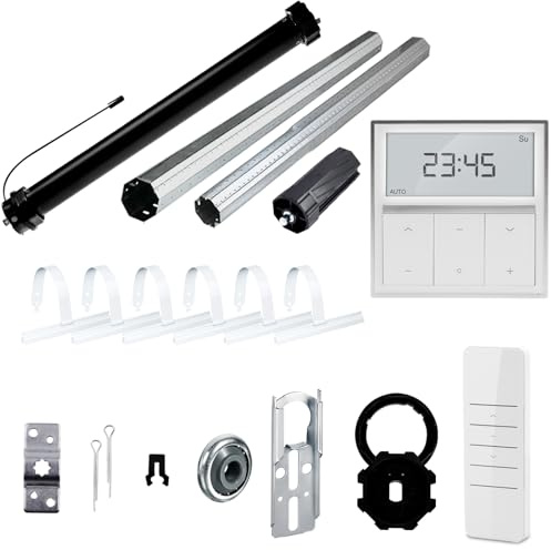 NOBILY Rolladen-Komplett-Set f. 60mm Achtkantwelle Funk elektronischer Maxi-Rolladenmotor 20Nm + Rolladen Wandsender + Mechanik-Set bis zu einer Gesamtlänge von 2,0 Meter