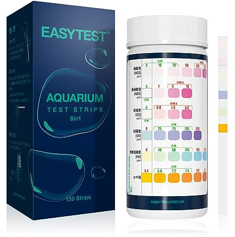 EASYTEST 6 in 1 Aquarium Test Strips, 150 Strip Pack Aquarium Water Test Kit for Freshwater, Fish Tank, Fish Pond, Accurate Testing Total Hardness, Carbonate Nitrate, Nitrite, Cl2, pH