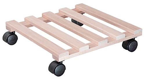WAGNER Pflanzenroller PALETTI 34 x 34 x 8 cm I Pflanzenroller für Innenbereich I Blumenroller aus FSC®-Massivholz, Buche Natur I Kübelroller aus Holz I Tragkraft 100 kg I Made in EU - 20033569