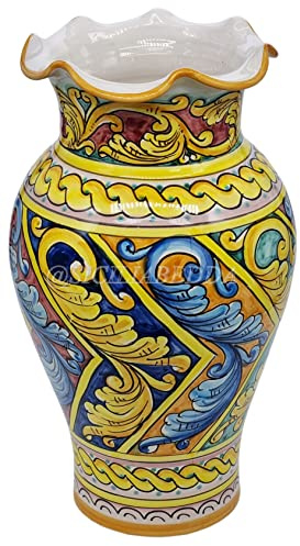 Sicilia Bedda - VASO IN CERAMICA SICILIANA - Prodotto Artigianale di Alta Qualità - Altezza 37 CM Diametro 18 Cm (Maioliche Siciliane)