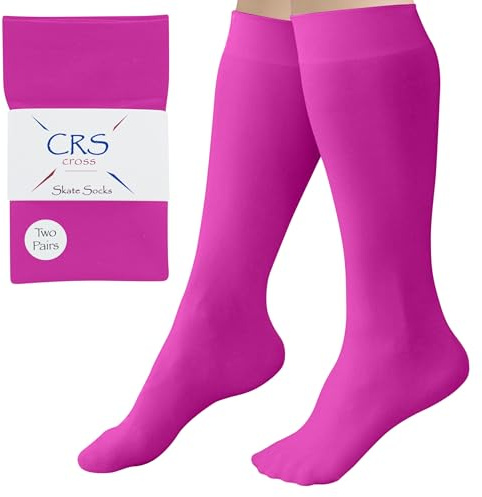 CRS Cross Figure Skating Socks. 2 Pair of Knee High Tights for Ice Skates and Dance. Premium Footed Skate Socks are available in a Wide Variety of Fun Colors. (Moves Magenta)