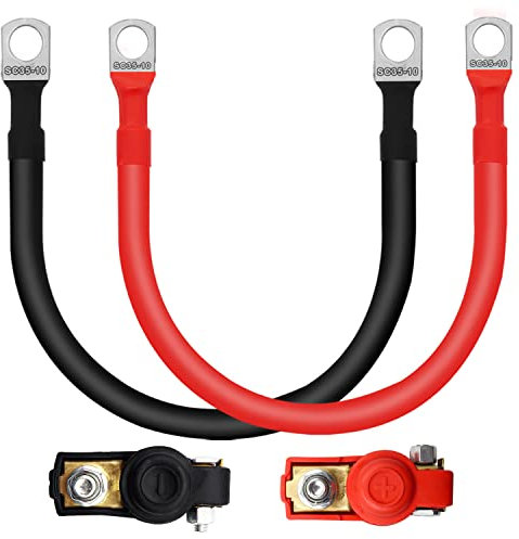 2 Pezzi 2AWG Cavo Batteria Kit,35mm² 34.5cm Cavi Inverter Batteria,Rosso e Nero Cavo Batteria con Occhielli,Cavo Cavi Rame Batteria Auto+1 Paio di Connettori di Batteria Terminali,per Energia Solare