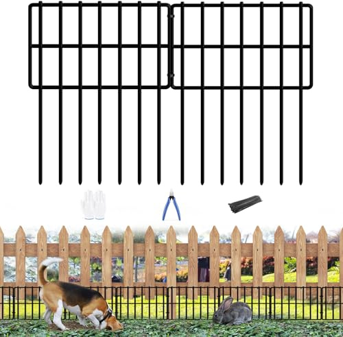25 Stück Garten-Tier-Absperrzaun, 4.2 cm Spitzenabstand, kein Graben, wiederverwendbar, rostfreier Metallzaun, Hunde, Kaninchen, Blockerzaun für den Außenbereich, Hof, insgesamt 8.2 m (L)x43.2 cm (H)