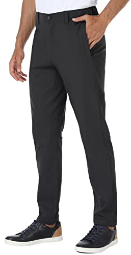 PULI Men Slim Fit Stretch Golf Pants Waterproof Casual Trousers Tapered Wrinkle-Resistant Workout Pants with Pockets Black,38Wx30L