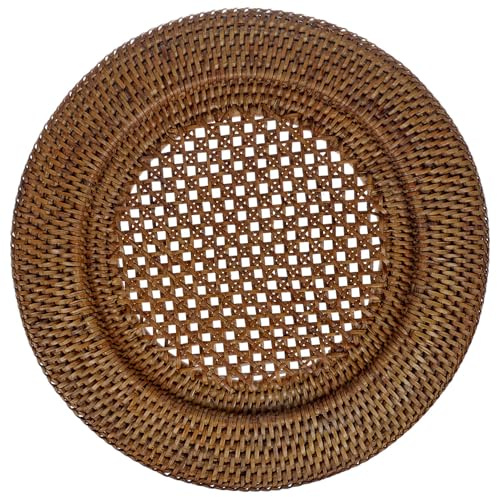 fiolini Platzteller Rattan Rund Ø 32 cm, braun, handgefertigt - Dekoteller, Unterteller, Platzteller für Teller