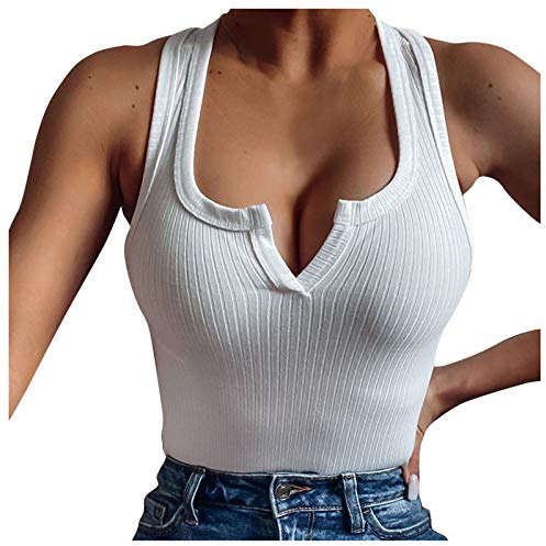 Camiseta interior de algodón acanalado fino para mujer, camiseta interior sin mangas, camiseta de punto acanalada, camiseta de yoga, cuello en V, camiseta de tirantes Y2K