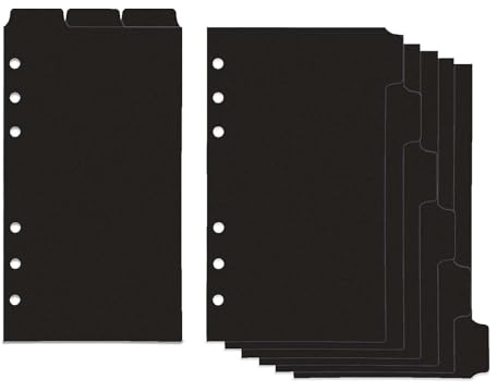 2 Set A6 Binder Dividers Black Plastic Index Divider Blank Side 6 Tabs Top 3 Tabs Planner Insets 9 Sheets Refillable Page Protectors for 6 Ring Binder Notebook