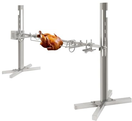 ANGDI Kit de rôtissoire for Barbecue, kit de rôtissoire en Acier Inoxydable avec Moteur électrique de 15 W, 5 réglages de Hauteur, Rotation à 360 °, rôtissoire à Charbon de Bois Portable for Camping