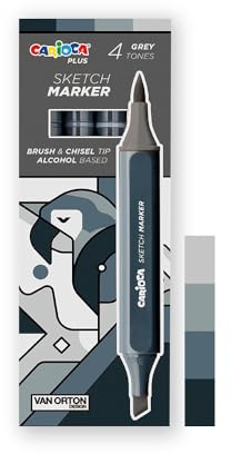 Carioca Plus Sketch Marker, Dubbelspetsade markörer, Gråtoner, 4 stycken