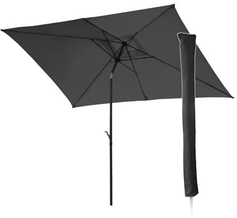 SVITA Sonnenschirm Set 3x2m Balkonschirm rechteckig mit Sonnenschutz Matt Schutzhülle Dunkelgrau/Schwarz