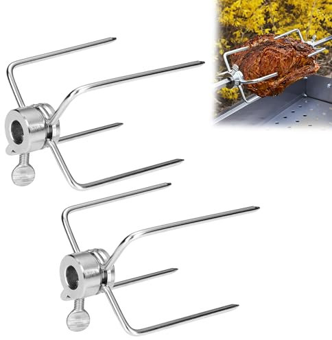 Suusolny Fleischklammer für Drehspieß 10 mm aus Ddelstahl Fleischnadeln Edelstahl Drehspieß Fleischnadel mit Feststellschraube für Grillspieß Drehspieß Grillspieß (2 Stück)