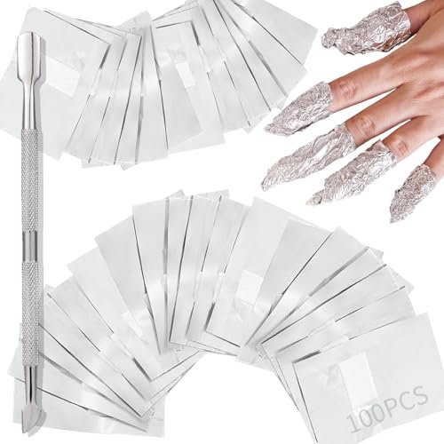 Nail Wraps - Foil for Gel Nails, Polish Remover with Cuticle Pusher, Fast & Gentle Soak Off
