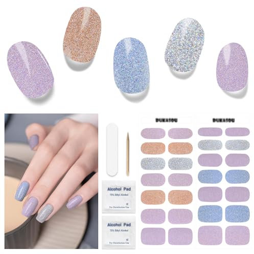 Unghie Gel Adesive UV - 28 Pcs Smalto Adesivo per Unghie Adesivi Unghie Gel Nail Stickers Full Wraps Lampada LED Adesivi per Unghie(colorato)