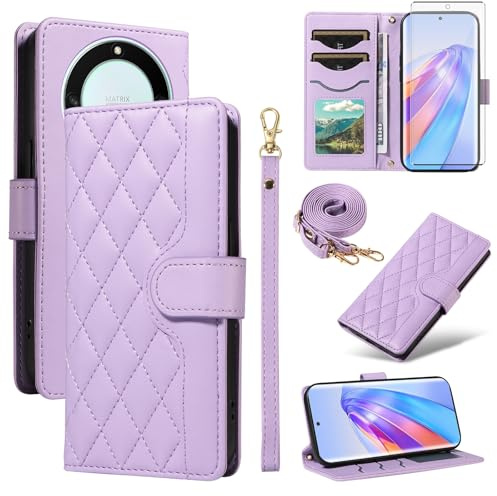 Asuwish Funda de teléfono para Honor Magic 5 Lite 5G / X9A / X40 con protector de pantalla de vidrio templado y correa de muñeca con ranura para tarjetas, soporte Flip Magic5 5Lite G5 6.65 pulgadas,