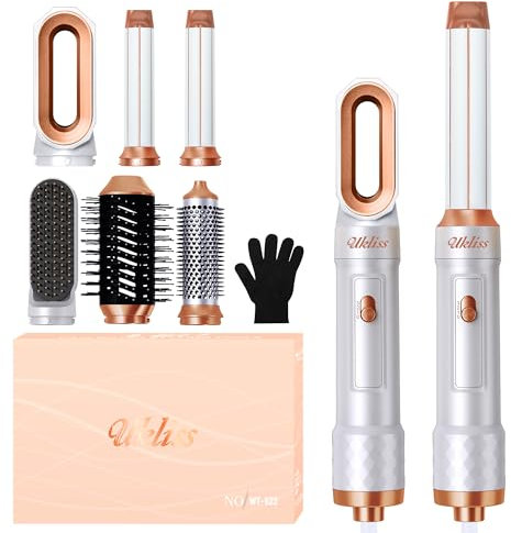 UKLISS Ionen Haartrockner Set 6 in 1, Warmluftbürste mit Ersatz, Air Auto-Wrap Lockenstab| 1000W Haartrockner| Rund Stylingbürsten| Haarglätter Bürsten| Airstyler Set zum Glatten, Locken, Volumen