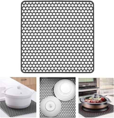JOZMMZEOOA Tappetino Lavello Cucina 26.5 * 26.5 CM Tappetino Silicone Lavandino Cucina Grigio Scuro Tappetino Scolapiatti Lavello Cucina Tappetino Drenaggio,per Conservazione e Asciugatura Stoviglie