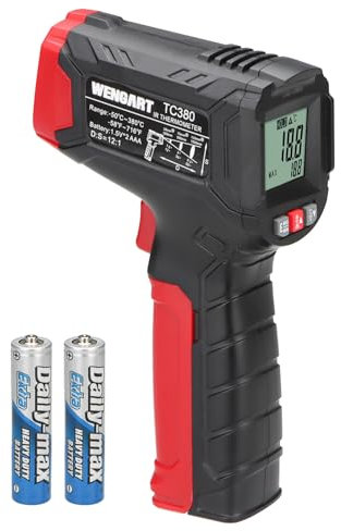 Wengart Thermomètre infrarouge WG380, -30 °C à 380 °C, lecture instantanée, portable, sans contact, pour la cuisson, le gril, le four, le four à pizza, le moteur du véhicule, le système CVC