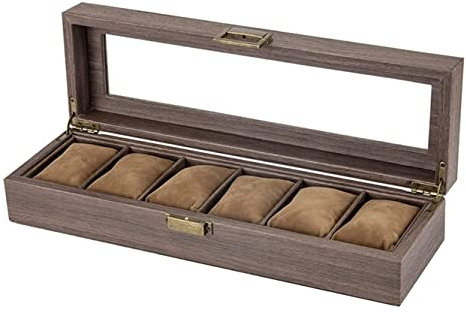 IWENZHKPA Uhrenbox Uhrenkasten Herren Elegante Vintage PU-Leder Holz 6 Gitter Uhrenbox Schmuck Aufbewahrungsbox Vitrine Halter Uhrenvitrine Uhren Aufbewahrungsbox