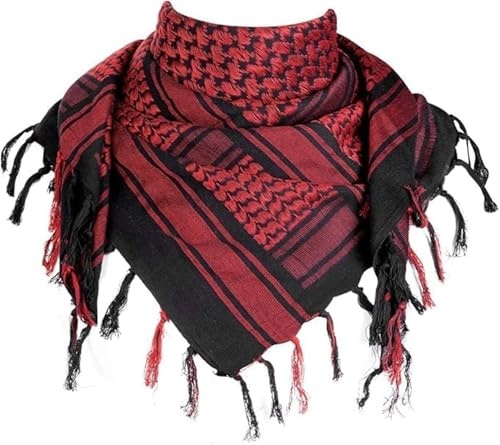 Outdoor World Shemagh-Schal, Armee, arabische PLO-Militärkräfte, SAS, Biker-Halswärmer, Keffiyeh, Kopf- und Halstuch, Wüsten-Turban, arabischer Wickel mit Quaste, 110 cm x 110 cm (Rot)