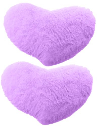 OldPAPA 2Pcs Heart Decorative Pillow, Fluffy Cushions, Soft, Washable, for Bed Chair Sofa, Bedroom Living Room Decor, Valentine's Day Gifts (Purple)