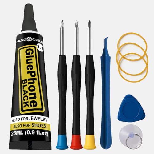 Glue Phone - Adhesivo para reparaciones y trabajos de precisión - Ideal para teléfonos, smartphones, tabletas, joyas, libros, cuero y zapatos (1 tubo + kit de destornilladores, 25ml Negro)