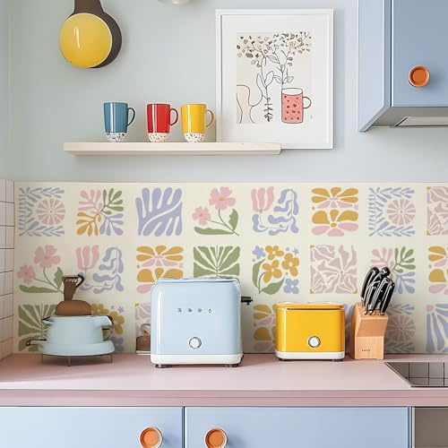 Alwayspon Selbstklebende Vinyl-Wandfliesen-Aufkleber, 20 cm, zum Abziehen und Aufkleben, wasserdichter Spritzschutz für Küche und Badezimmer, Blumenmuster, 25 Stück