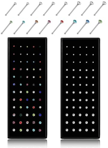 TPZORJX 120 Stück Nasenstecker, nasenpiercing Studs set, 20G 1,8mm 316L Edelstahl Nasenpiercing Steck Chirurgenstahl, Kristall-Strassstein Nasenring Hypoallergener für Damen und Herren,