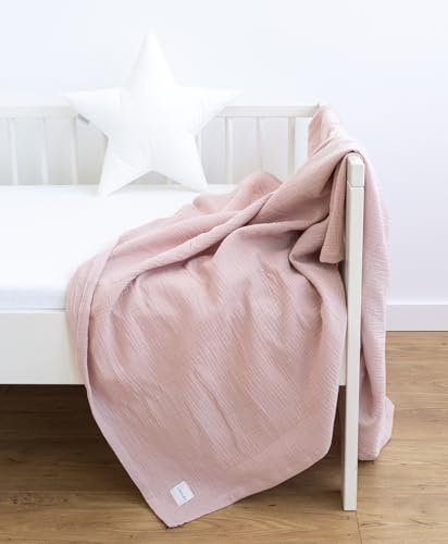 LOOLAY Musselin Decke 150x200cm – 100% Europäische Baumwolle – Leicht Atmungsaktiv – musselindecke Sommer für Kinder – Wickeldecke, Reisedecke und Strandtuch (Altrosa)