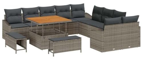 vidaXL Trädgårdsoffset med kudde med kudde 13 pcs Ljusgrå och mörkgrå, Trädgård och Terrass, Modulär Uteplats Lounge Set, Hållbar Rattansoffa med Förvaringsutrymmen för Moderna Patios