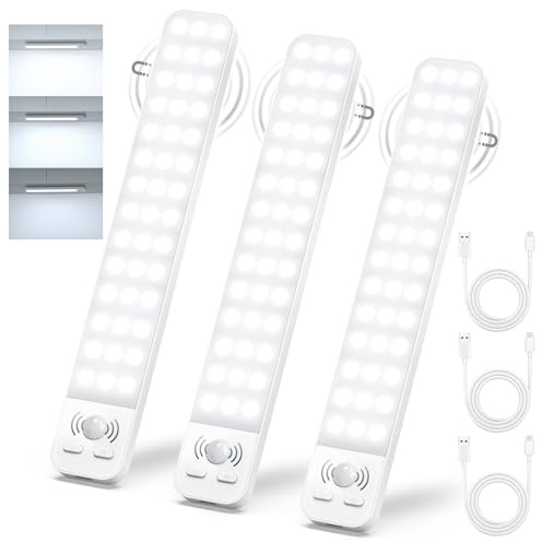 Ylatoial Schrankbeleuchtung Led mit Bewegungsmelder 25cm 2000mAh | Unterbauleuchte Küche LED USB-C wiederaufladbar Schranklicht Dimmbar für Küchen Schrank Treppen 3 Stück