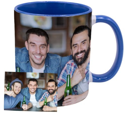 DEREGALOOS Taza Personalizada con Foto o Texto. Taza de Cerámica con Interior y Asa de Color a Elegir. Regalo Personalizable con Imagen para Amigos Familiares Parejas. Detalle Original (Azul Claro)