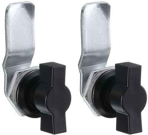 sourcing map Thumb Operated Offset Cam Lock, 5/7 Inch Cylinder Length Aluminum Alloy t Handle Swing Knob Turn Lock for Electric Box Mailbox (Black, Pack of 2)
