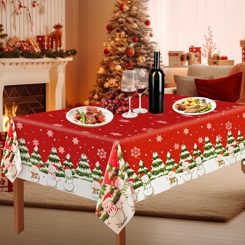 Tischdecke Weihnachten, Zwei Tischdecken mit unterschiedlichen Mustern, Weihnachtsfutter rechteckige Party Weihnachtstischdecke, Esstisch, Picknick, Innen- und Außengebrauch, 137 x 274 cm