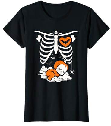 Costume d'halloween Amusant pour Femme Enceinte, Citrouille, Cage côtelée T-Shirt