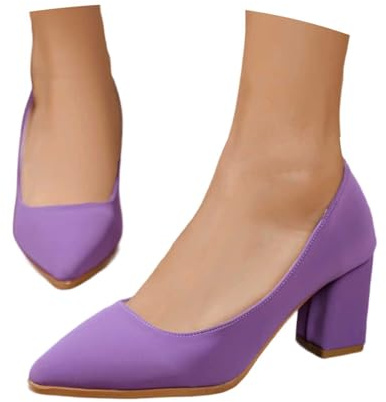 Heel Shoes Women's Pumps with Block Heel High Heel Dirndl Low Shoes Closed Pump Heel Shoes Ballerina Clip Pumps Weddings and Parties Shoes Evening Shoes, purple, 8 UK