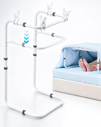 Adjustable Blanket Lifter for Feet with 4 Clips – Bed Cradle to Keep Blanket Off Your Legs, Universal Blanket Lifters for Foot of Bed, Height Adjustable Blanket Support Frame for Comfort & Recovery