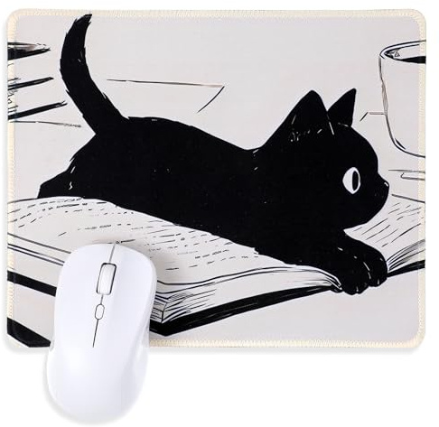 Ptwola katt-musmatta söt svart katt-musmatta rolig Kawaii anime-musmatta med sydda kanter halkfri gummiundersida skrivbordstillbehör för mus dator laptop kontor