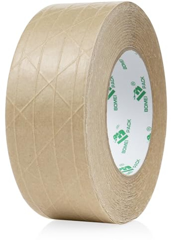 BOMEI PACK Ruban adhésif renforcé en papier kraft 2pouces*50 m, ruban d'emballage autocollant gommé, pour emballage, expédition, déménagement et stockage intensifs